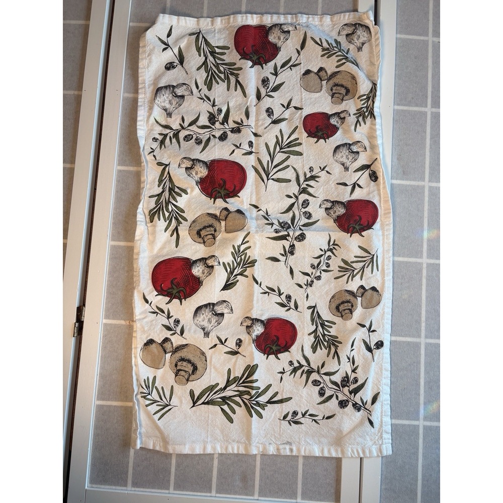 Cottagecore DII Cotton Kitchen Dish Towel Botanical Tomato Garlic Italiancore